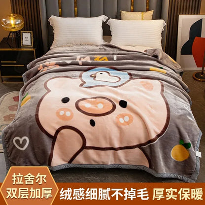 Modern Geometric Cartoon Printed Bedroom Blanket Coral Fleece Dormitory Quilt Thicking Double Layer Multi Purpose Bedding Sheets