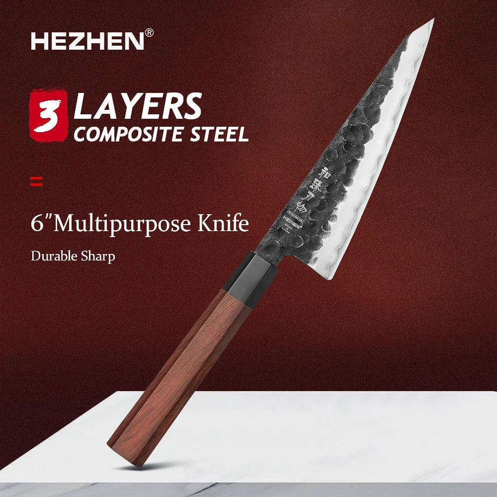 HEZHEN 1PC-5PC Kitchen Knife Set Chef Utility Stainless Steel 3 Layers Composite Steel Santoku Nakiri Kitchen Accessories