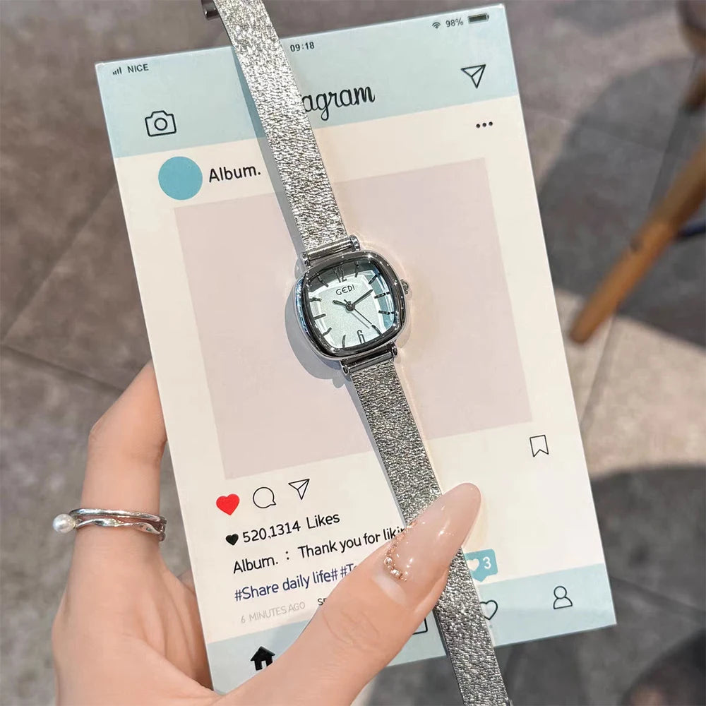 GEDI Golden Watch Light Luxury Quartz Stainless Steel Watch Casual Fashion Dress Temperament Waterproof Women's Wristwatches