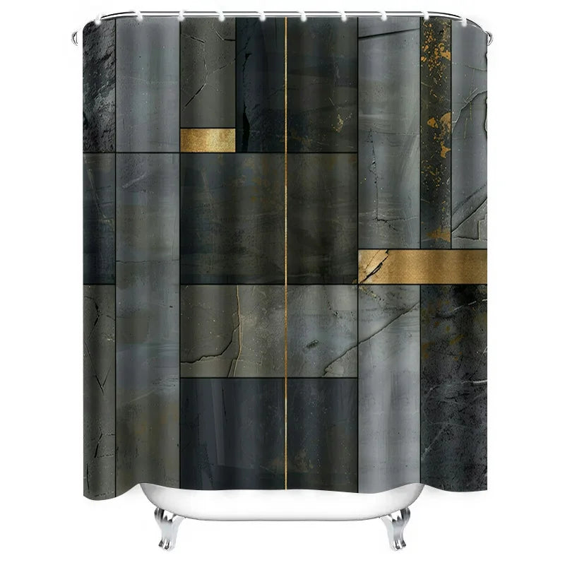 Luxuriöser Duschvorhang mit Marmoreffekt, wasserdicht, Badezimmer-Dekor, goldene Akzente, große Größe, 72,9 x 83,2 cm, Grau, Schwarz, Weiß, modernes Des