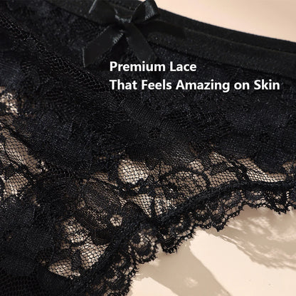 3Pcs Sexy Lace Thong Panties Women Hollow Floral Embroidery Underwear Low Waist Breathable Transparent Lingerie Briefs.