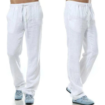 Men's Cotton Linen Pants Male Autumn New Breathable Solid Color Linen Trousers Fitness Streetwear Back With Pocket.