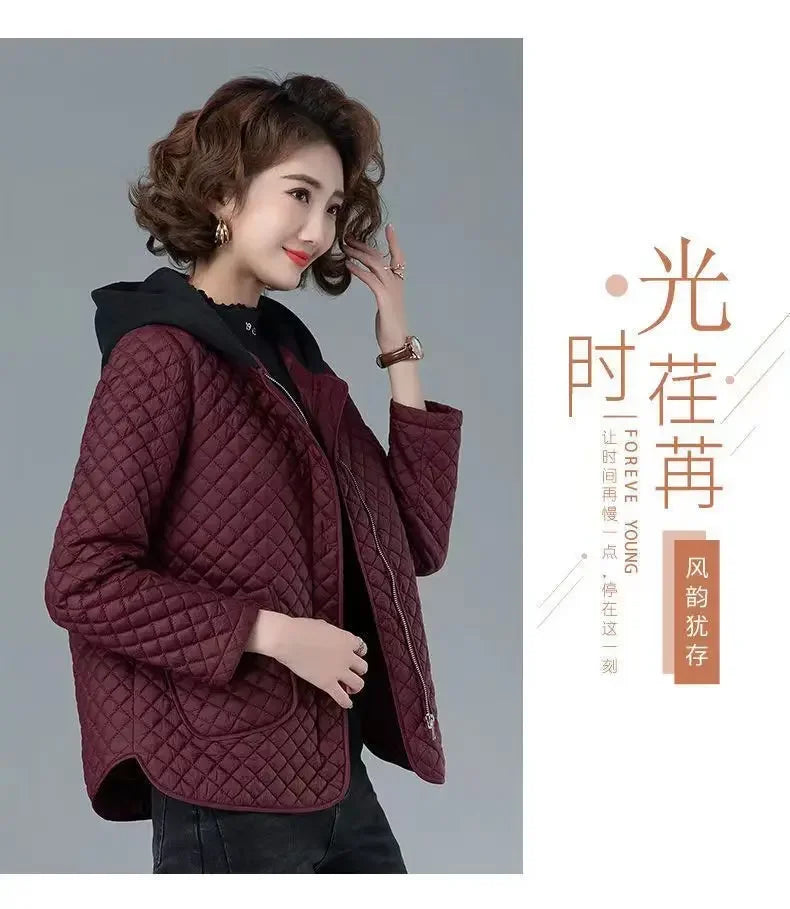 Mode Leichter Baumwolle Gefütterter Mantel Frauen 2025, Neue Herbst Winter Baumwolle Mantel Mit Kapuze Jacke Lose Beiläufige Plaid Parkas Outwear.