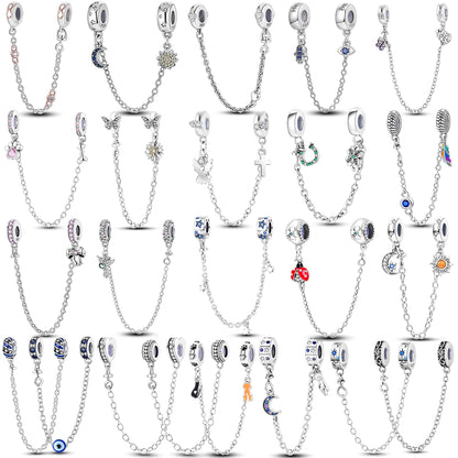 Silver Clasp 925 Sterling Silver CZ pave Clip Charms Daisy Beads Stopper Safety Chain fit Original Bangle Bracelet Jewelry Clip.