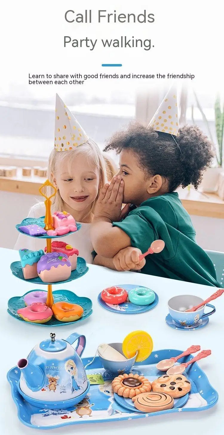 Kids Tea Party Set For Little Girls Mermaid Gift Pretend Toy Tin Tea Set Princess Tea Time Kitchen Pretend Play Tea Set Gift