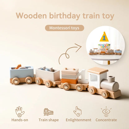 Wooden Train Birthday Toy  Montessori Toys Baby Educational Toys  Wooden Trolley  Baby Learning Toys  Number Of Wood Baby's Toys.