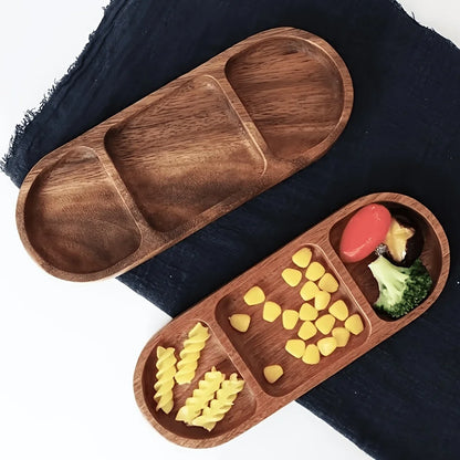 Acacia Wood Multipurpose Food Display Tray, Segmented Serving Platter for Kitchen Use, Snacks, Desserts Tray Home Decor.