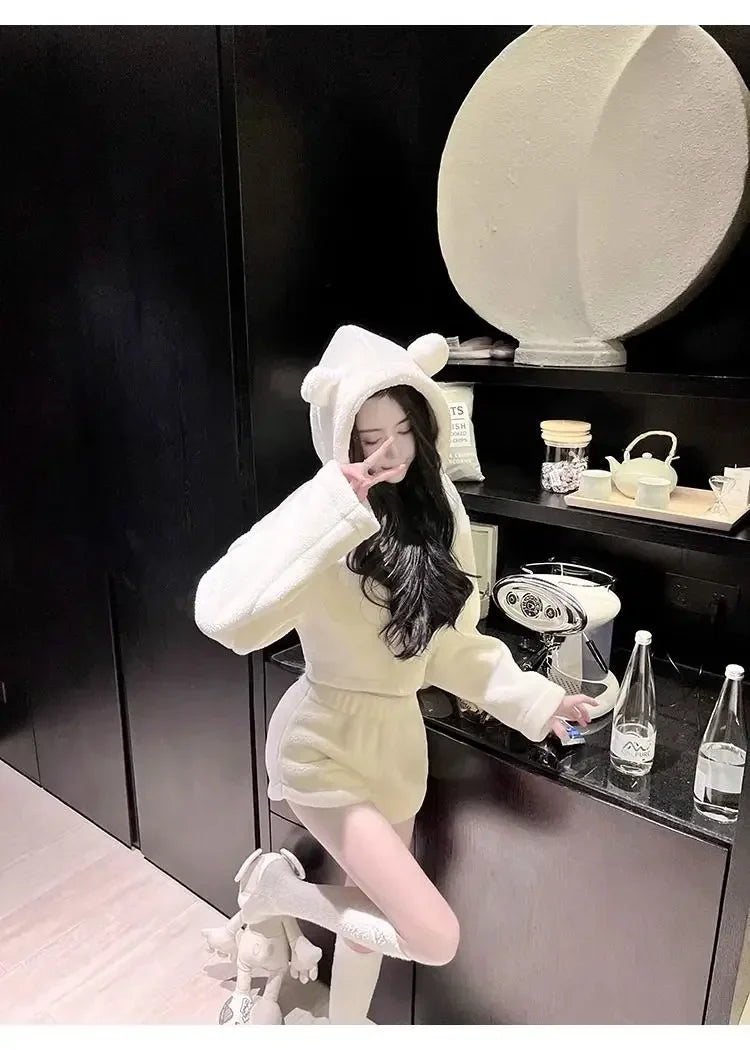 Stylish Pajama Sets for Women Kawaii Girls Autumn Winter Clothing Japan Style Long Sleeve Shorts Young Students Home Casual Soft