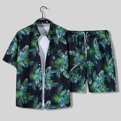 Shopee Popular Men's Loose-fit Hawaiian Vacation Beach Shirt Shorts Set Summer Casual Comfortable Clothing.