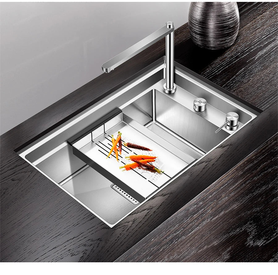 ASRAS New kitchen Sink Double Cover hidden Single Large Size 304 Stainless Steel 4mm Thickness Handmade Brushed kitchen Sink