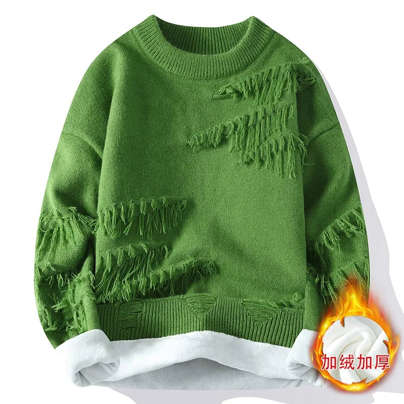 New Fashion Men Streetwear Knitted Sweaters Man Outwear Loose Casual O-neck Pullovers Sweaters Male Fleece Winter Clothing 4XL