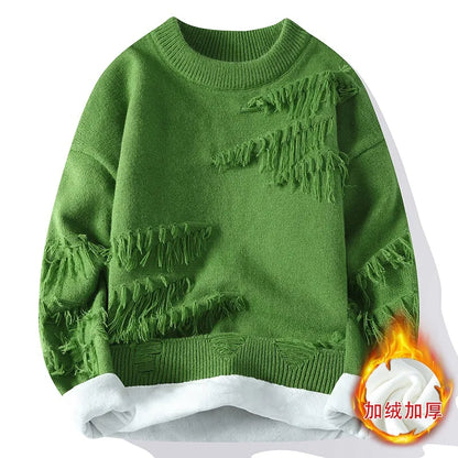New Fashion Men Streetwear Knitted Sweaters Man Outwear Loose Casual O-neck Pullovers Sweaters Male Fleece Winter Clothing 4XL
