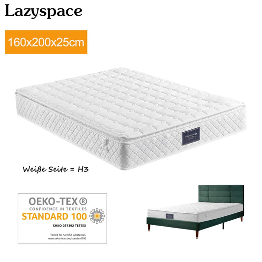 Lazyspace Federkernmatratze 160 x 200 x 25 cm, 7 Zonen Kalschaummatratze, Härte H3, versteckte Mikrofaser-Referenzumgebung, weiß