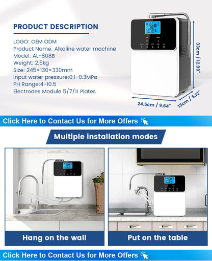 CAWOLO 11 Plates Platinum Coating Alkaline Water Ionizer Machine Household PH 4.5~10.5 Alkaline Acid Water Ionizer for Home.