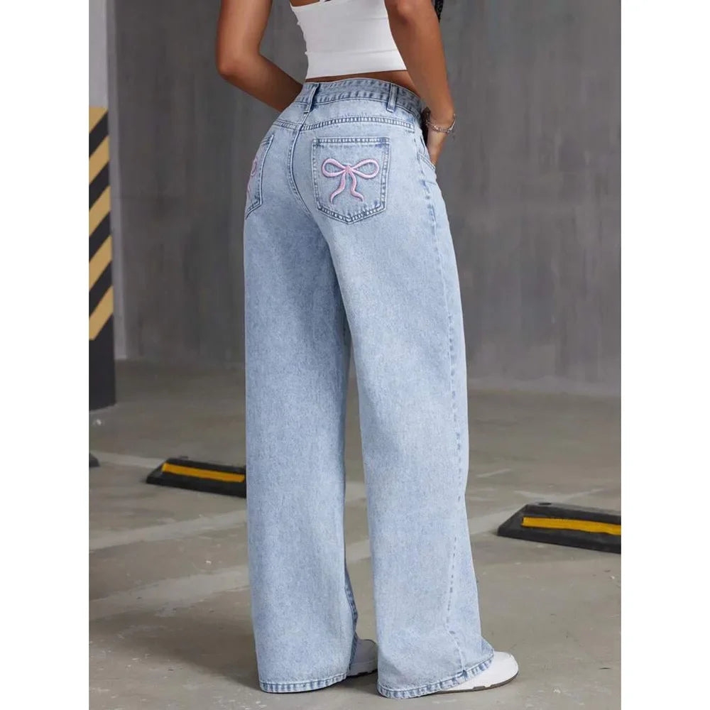 Retro Summer 2025 Women's High Waist Straight Leg Jeans Draping Wide Leg Long Trousers Fashionable Cross-Border Denim Pants.