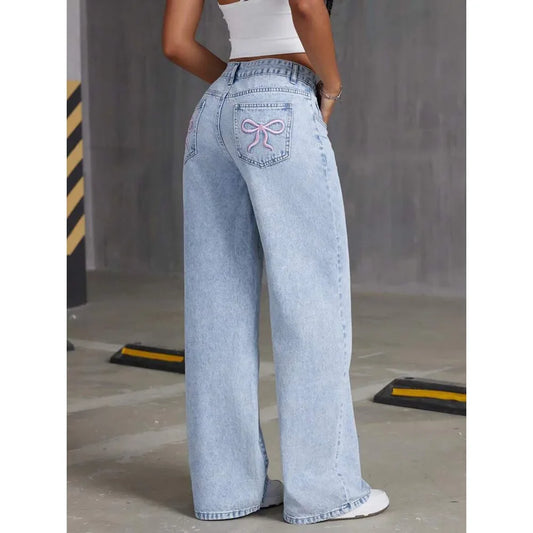 Retro Summer 2025 Women's High Waist Straight Leg Jeans Draping Wide Leg Long Trousers Fashionable Cross-Border Denim Pants.