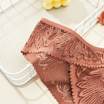 3PCS/Set Women Lace Panties Sexy Low Riase Elastic Brifes Solid Color Perspective Breathable Underwear Ladeis Sexy Lingerie.