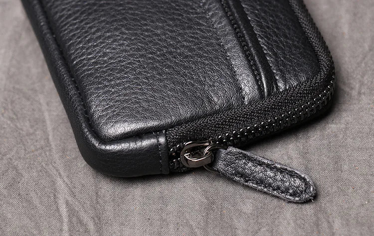 Genuine Leather Suitable for Men Women Pocket Wallets Mini Zipper Small Purses Retro Key Holder Money Bag Coin Change Purse.