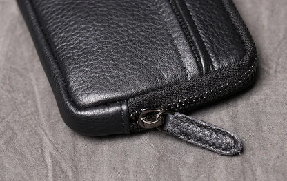 Genuine Leather Suitable for Men Women Pocket Wallets Mini Zipper Small Purses Retro Key Holder Money Bag Coin Change Purse.