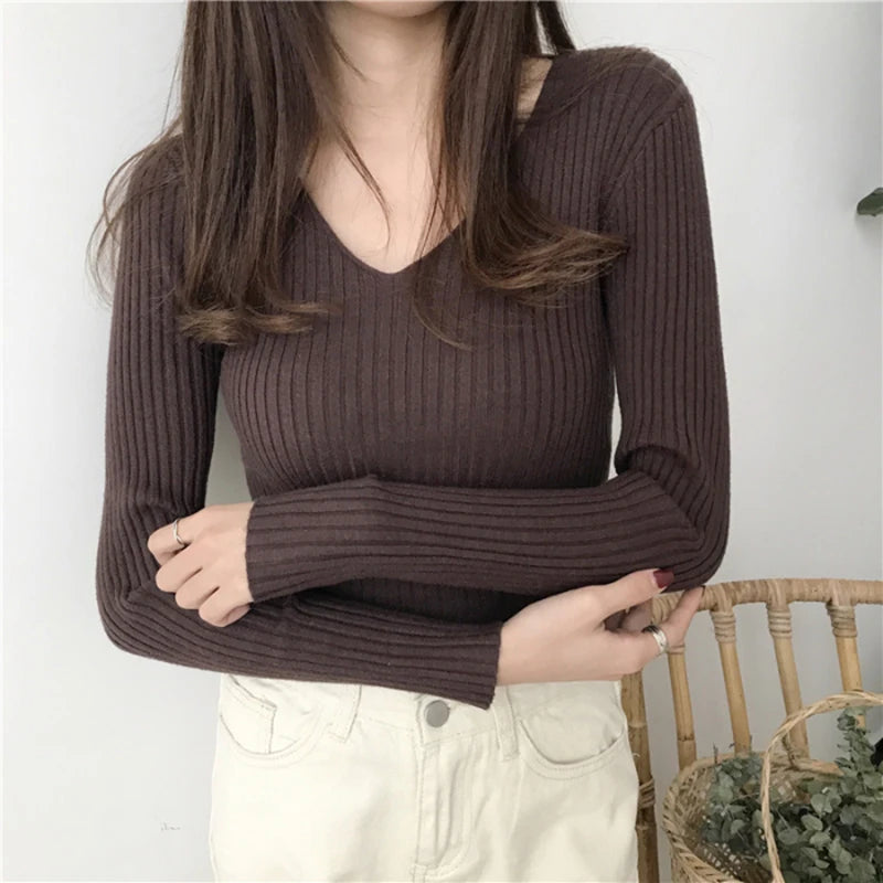 Koreanische Herbst V-ausschnitt Pullover Gestrickte Mode Pullover 2025, Schlank Winter Tops Für Frauen Pullover Jumper Pull Femme Truien Dames.