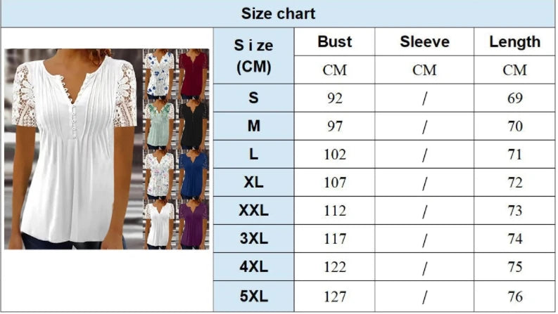 Summer Spring New Women's Loose and Comfortable Casual Lace V Neck Printed Blouse Floral Short Sleeve Elegant Fashion Shirt.