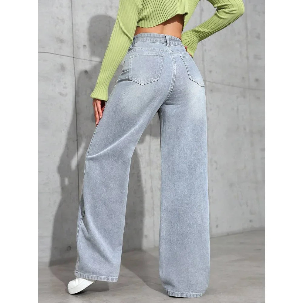 High Waist Straight Leg Women's Jeans Cross-Border Sweet And Spicy Style Loose Casual Long Trousers Spring Autumn.