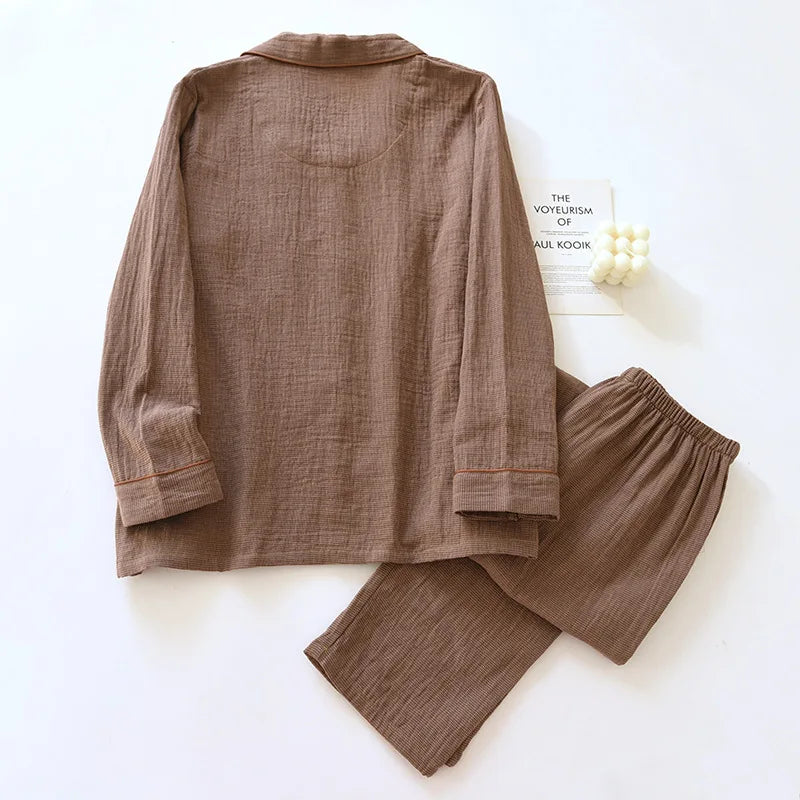 2025 New Spring Couple's Pajama Set 100% Cotton Long Sleeve Long Pants Two Piece Set for Men and Women's Home Furnishings.