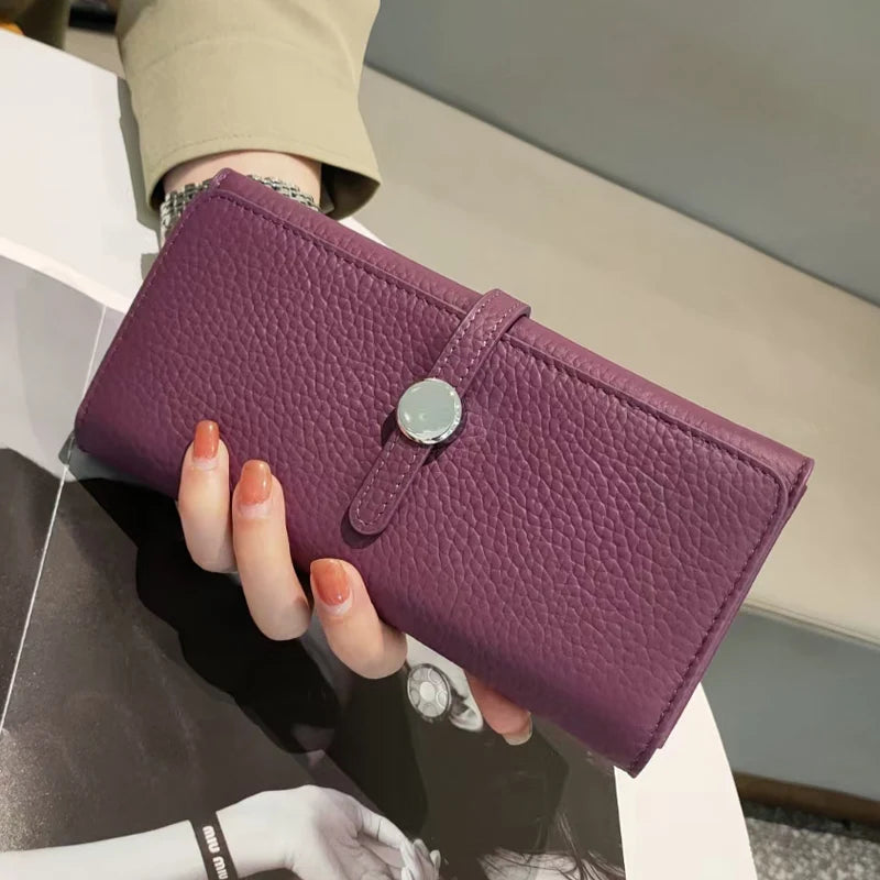 Genuine Leather Wallet Women Long Clutch Fashion Luxury Brand Ladies Purses Card Holder Zipper Coin Pocket High Quality Billfold