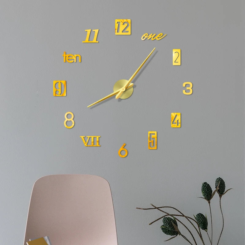 2D/3D Große Römische Ziffer Acryl Spiegel Wanduhr Aufkleber Mode DIY Quarz Uhren Uhr Hause Dekoration Wohnzimmer Aufkleber