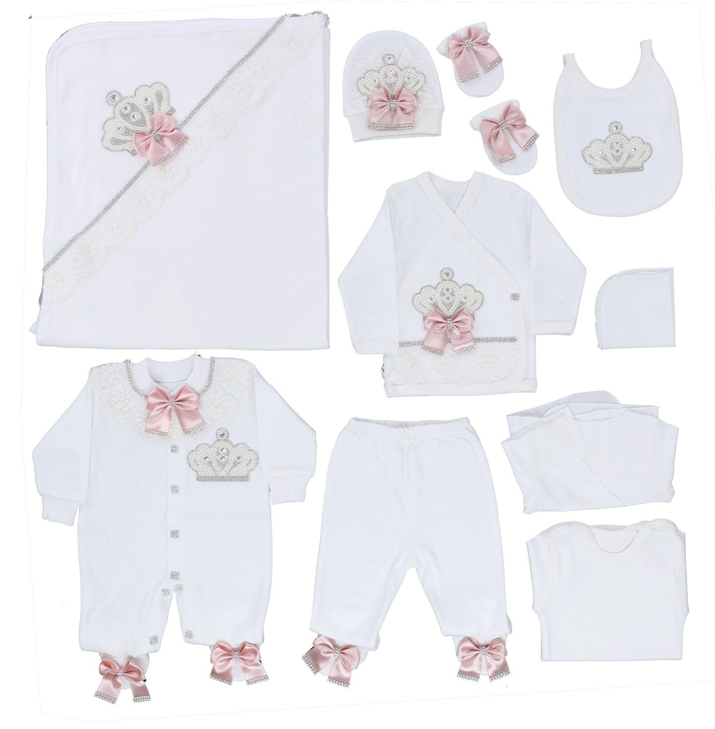 10-teiliges blaues 100 % Baumwollgewebe, gestrickt, Großhandel, individuell gestaltet, Neugeborene, neues Design, Winterkleidung, Kleidung, Luxus-Baby-Strampler-Set