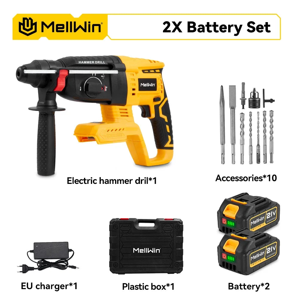 MELLWIN 26 mm bürstenloser elektrischer Bohrhammer, multifunktionaler Bohrhammer, Schlagbohrmaschine, Werkzeugset für Makita 18 V Batterie-Pin