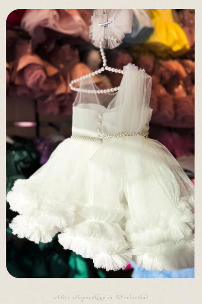 Formales Kleid für Kinder2025Neues weißes ärmelloses Prinzessinnenkleid im europäischen und amerikanischen Stil für Performance-Kostüme für kleine Mädchen