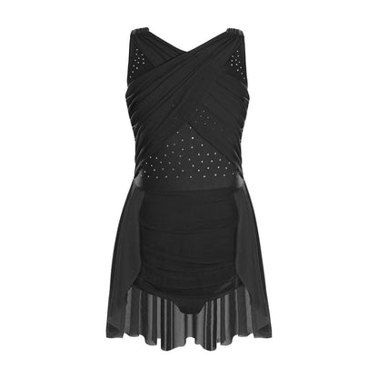 Kinder Mädchen Ärmellose Ausschnitt Strass Eiskunstlauf Trikot Kleid Lyrical Dance Gymnastik Akrobatik Leistung Kostüm