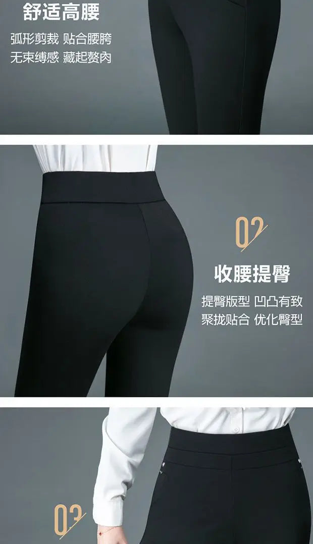 Büro Dame Koreanische Mode Gerade Hosen Weibliche Elastische Band Hohe Taille Feste Große Größe 5XL Frauen Herbst Elegante Hosen 2023.