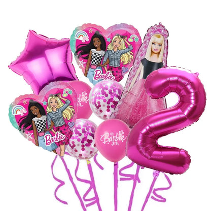 9 Stück Barbie Geburtstag Party Dekor Barbie Aluminiumfolie Ballon 32 Zoll Pink Zahlenballon Mädchen Pink Party Dekor Supplie.