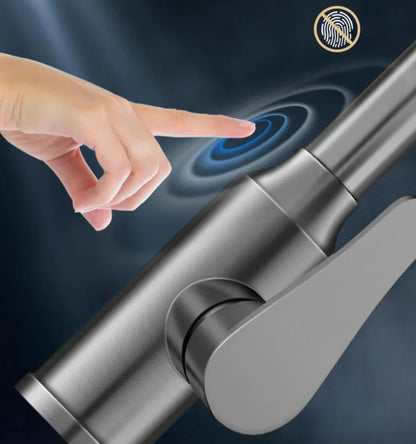 Kitchen Faucets Fine copper gun gray kitchen sink pull-out faucet household sink washbasin rotating hot and cold faucet