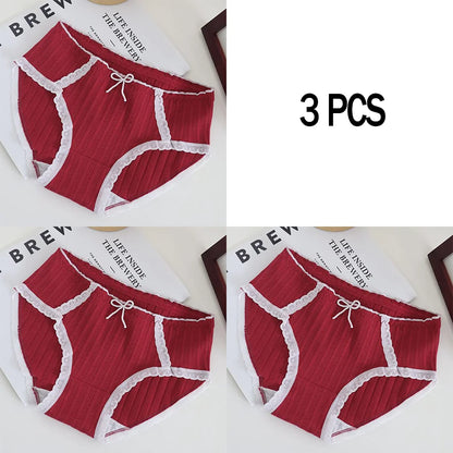 3pcs Cotton Women's Panties Sweet Cute Printed Student Mid-Waist Underwear Fashionable Breathable Girls Daily Briefs.