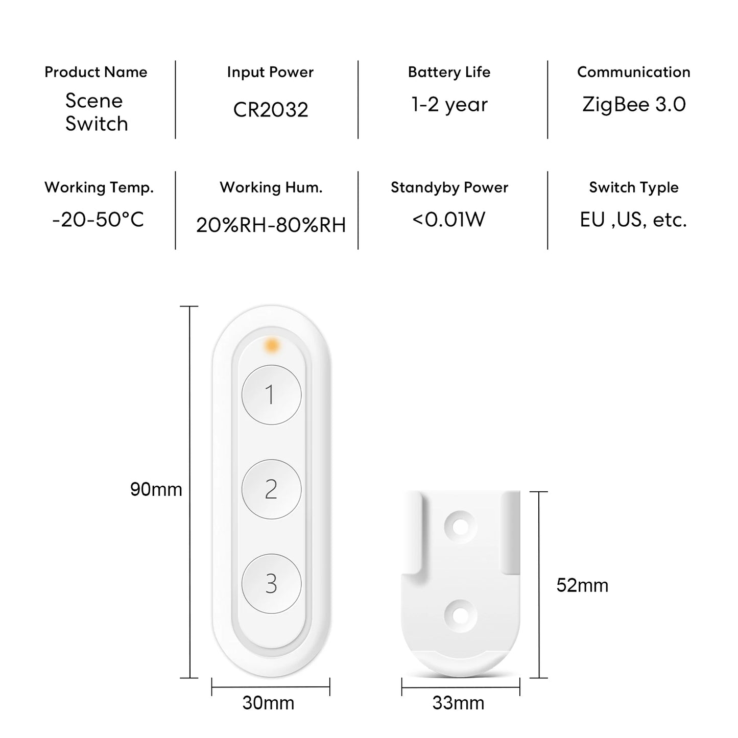 LoraTap ZigBee 3.0 Wireless 14 EU US Push Button Remote Tuya Scene Automation Control Switch Smart Life App Hub Need.