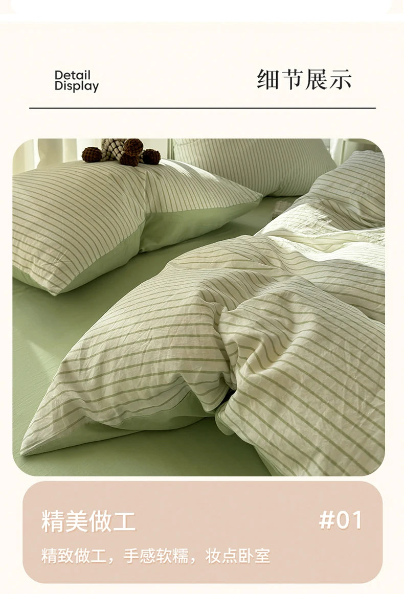 Washed Cotton Duvet Cover Set Quilt Set Ins Nordic Minimalist Style Grey Strip Bed Set Home Textile Bedding Set Bed Sheets 2025.