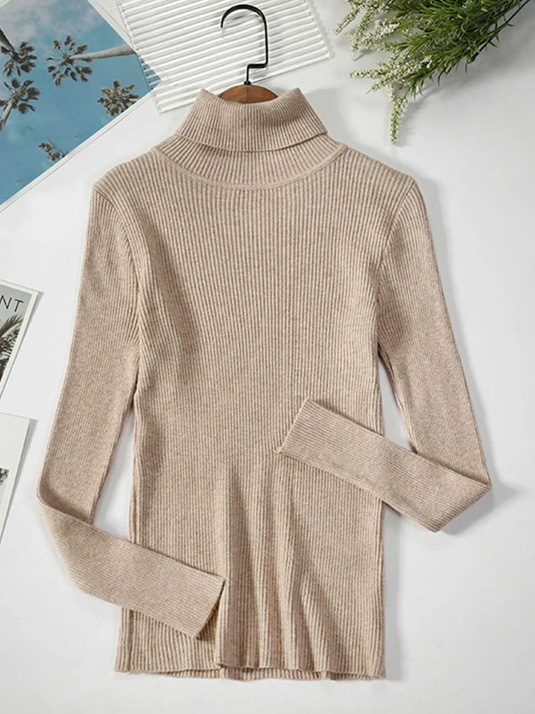 JMPRS Rollkragenpullover Frauen Mode Einfache Winter Pullover Jumper Hohe Elastische Gestrickte Herbst Weibliche Grundlegende Tops Casual Bluse