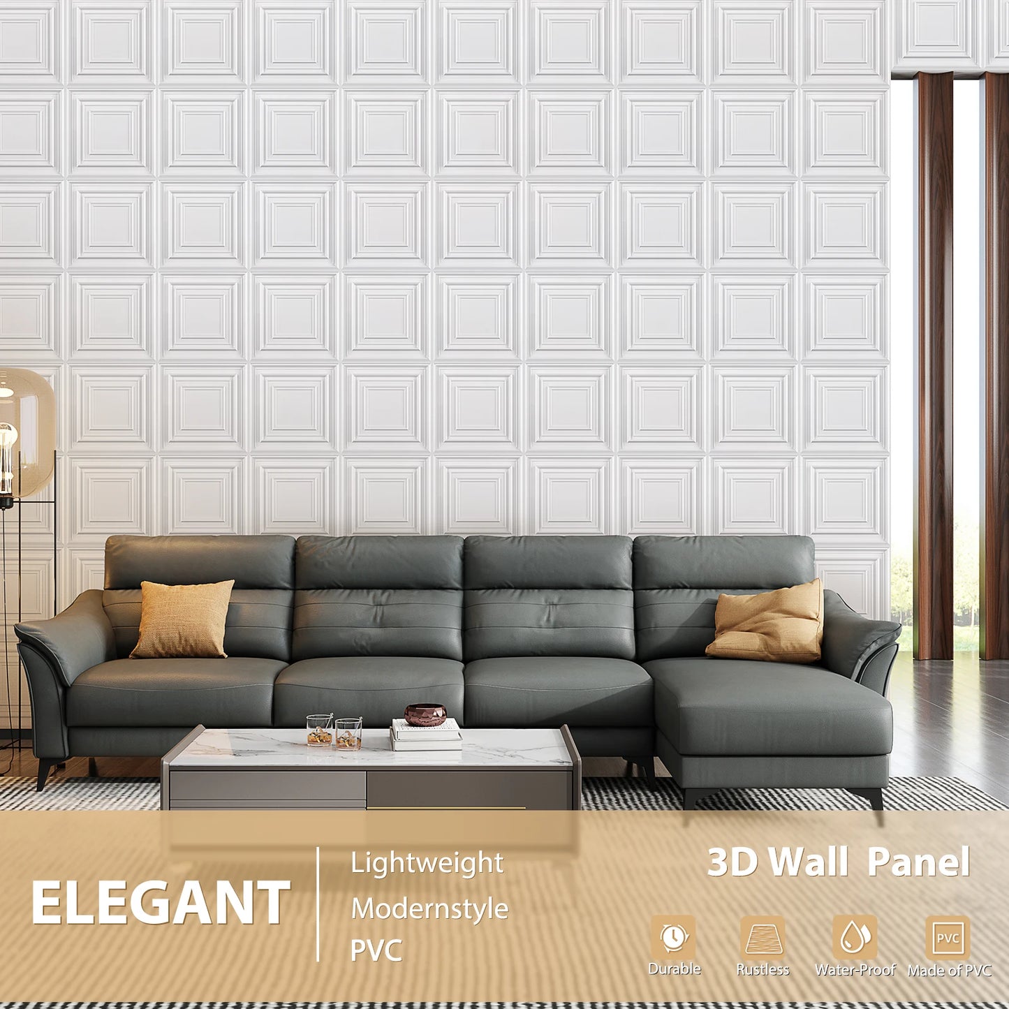 KUUJOJO 3D textured wall panel for indoor wall decoration, suitable for living room, hall, bedroom, hotel, office, send tape