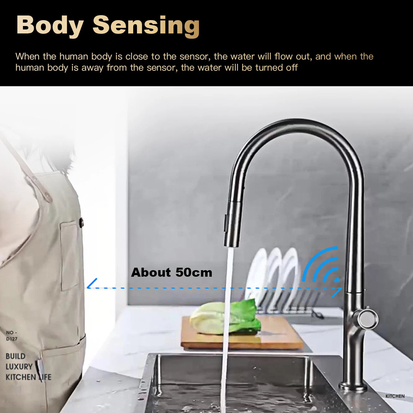 High-end gun gray brass kitchen faucet induction design single handle cold and hot dual control 2 function simple sink faucet