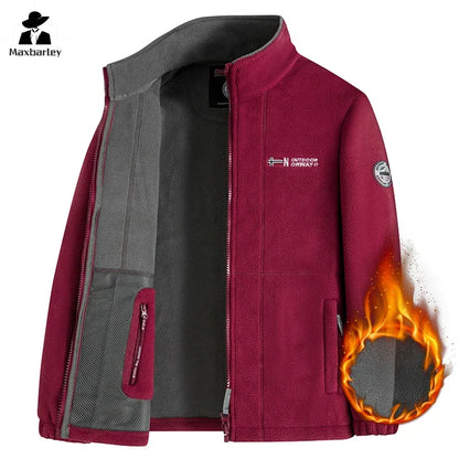 Outdoor Ski Fleece Jacket Men's Autumn And Winter Brand Thick Very Cold Plush Lapel Coat Casual Snow Windproof Sweatshirt Jacket