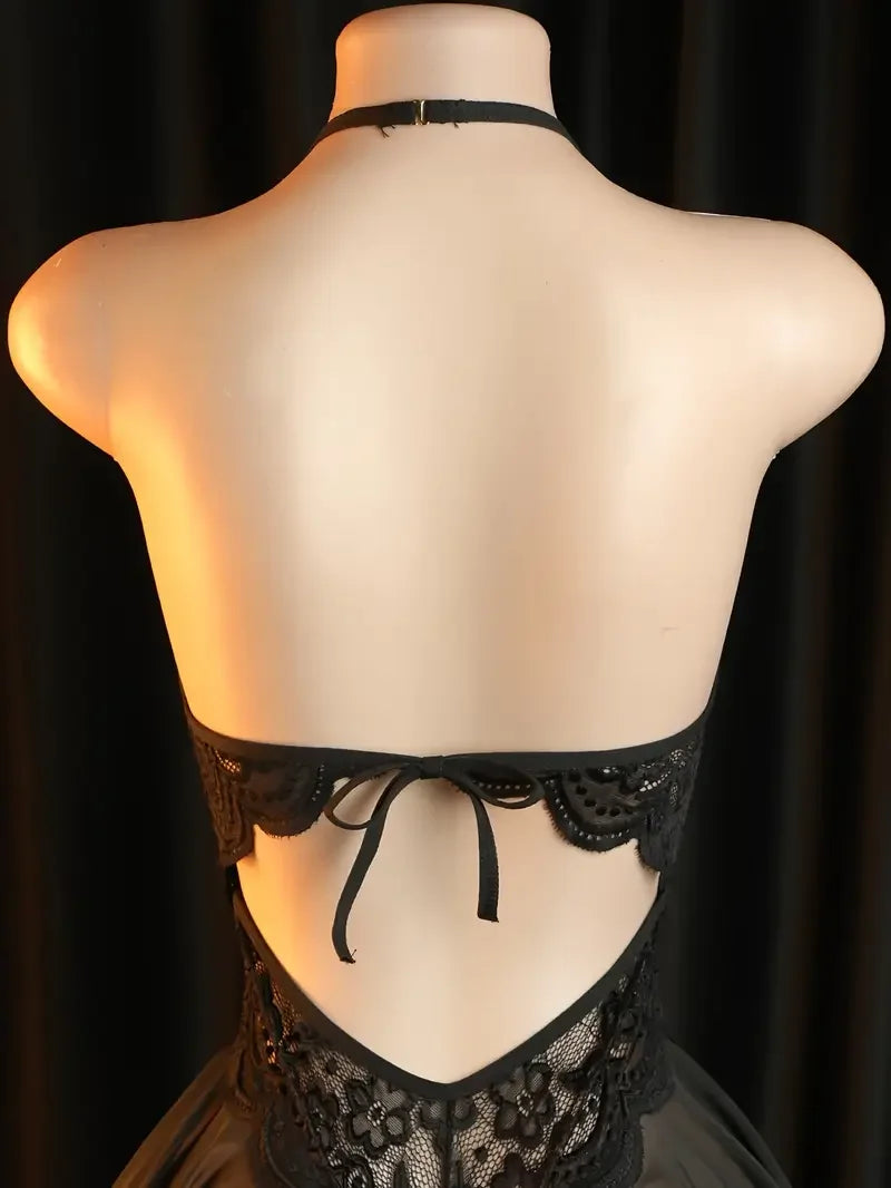 Sexy Lace Deep V Backless Underwear Hollow Out Transparent Bodysuit Crotchless Lingerie Teddies Babydoll Night Dress For XXX18.