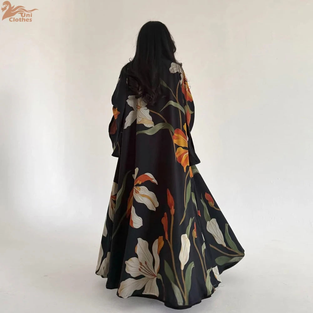 Uni Dubai Fashion Floral Print Open Abaya Muslim Elegant Cardigan With Hijab Scarf 2025 Feminine Clothes.