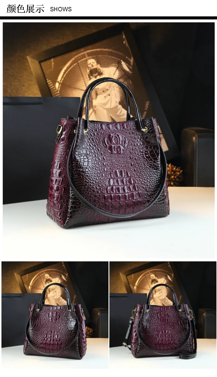 Genuine Leather Women Handbags New Tote Bag Fashion Crocodile Print Bucket Bag Retro Shoulder Messenger Bags Trend 2025.