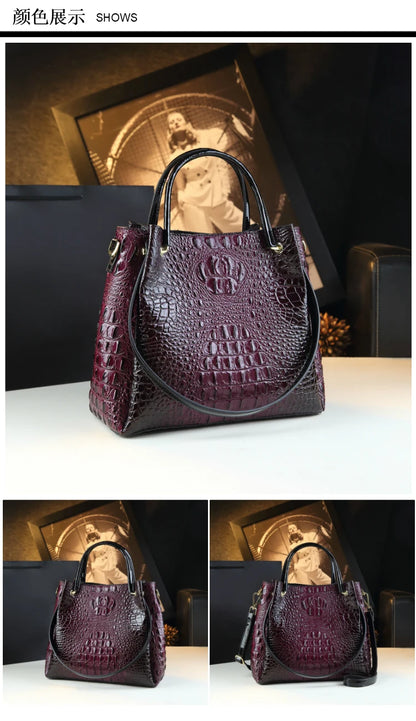 Genuine Leather Women Handbags New Tote Bag Fashion Crocodile Print Bucket Bag Retro Shoulder Messenger Bags Trend 2025.