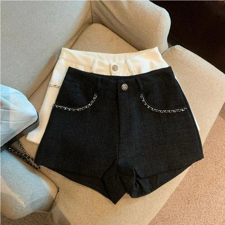 Fashion Tweed High Waist Women Shorts Autumn Winter Slim Office Woolen Black Shorts Women