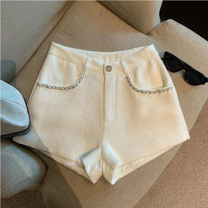 Fashion Tweed High Waist Women Shorts Autumn Winter Slim Office Woolen Black Shorts Women.