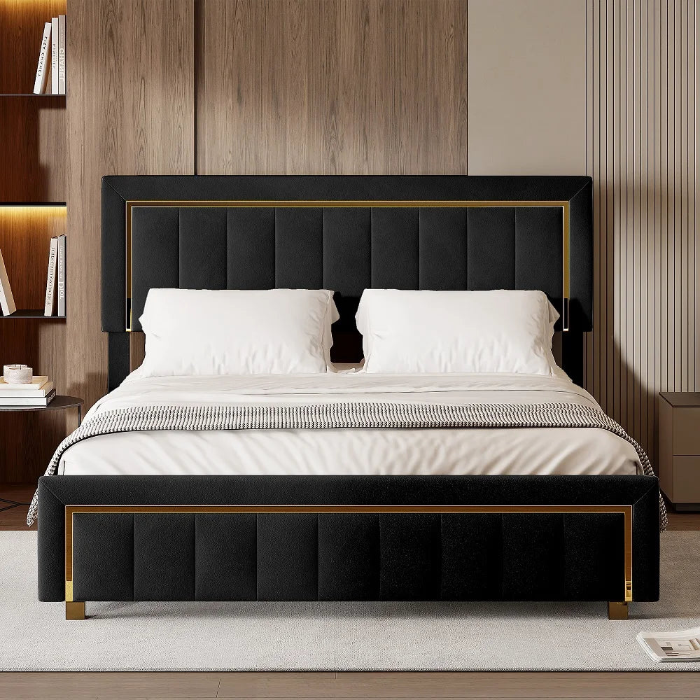 Lazyspace Elegantes Hydraulikbett, samtstoff gepolstertes Doppelbettgestell, mit Stauraum, Bettkasten, Kopfteil mit Lattenrost